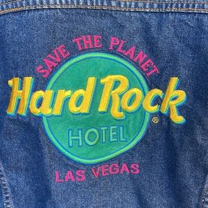 - Hard Rock Cafe Las Vegas denim jacket woman’s large dark wash used